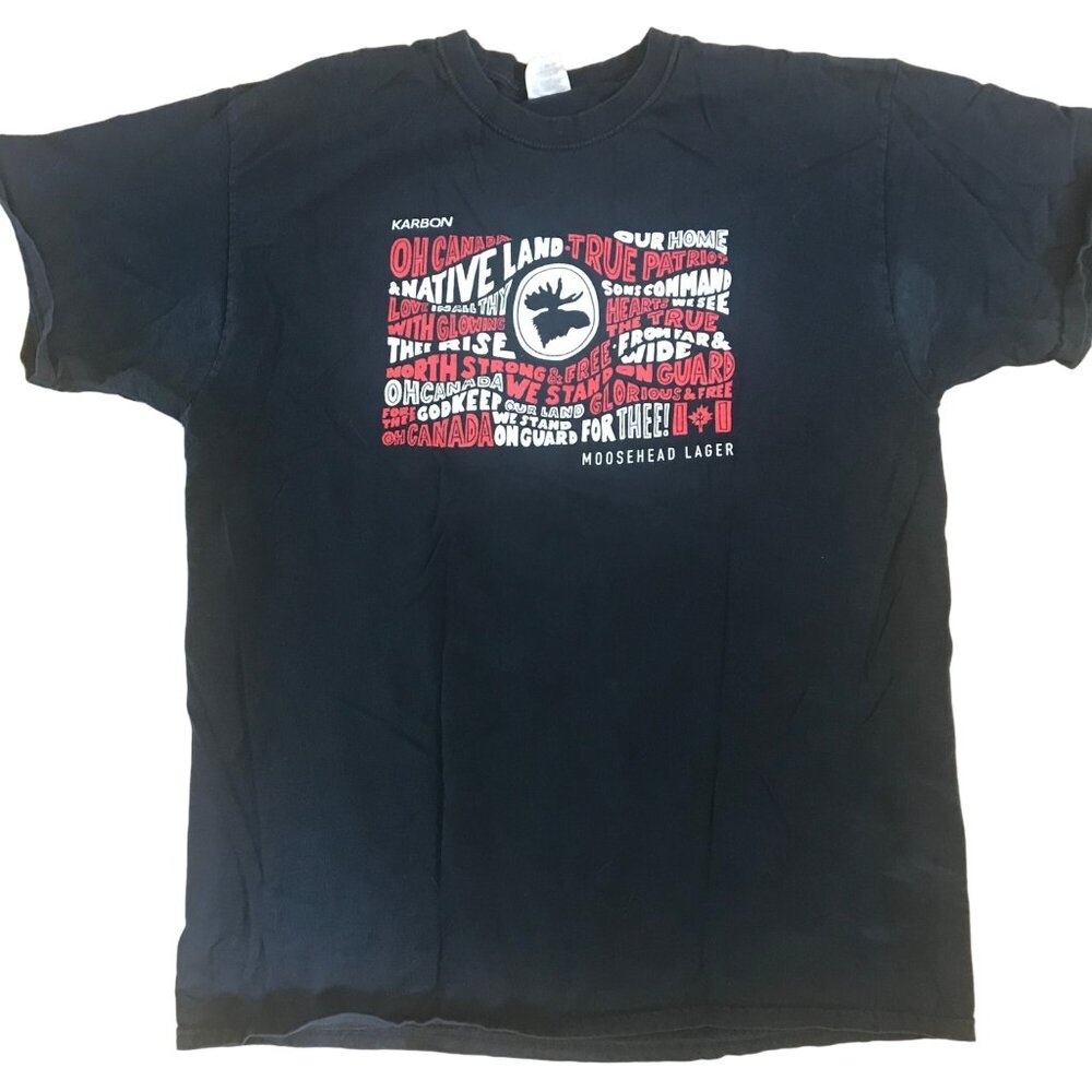 Moosehead Lager Canadian Proud Theme Graphic T-Shirt XL Black Fruit Of The Loom